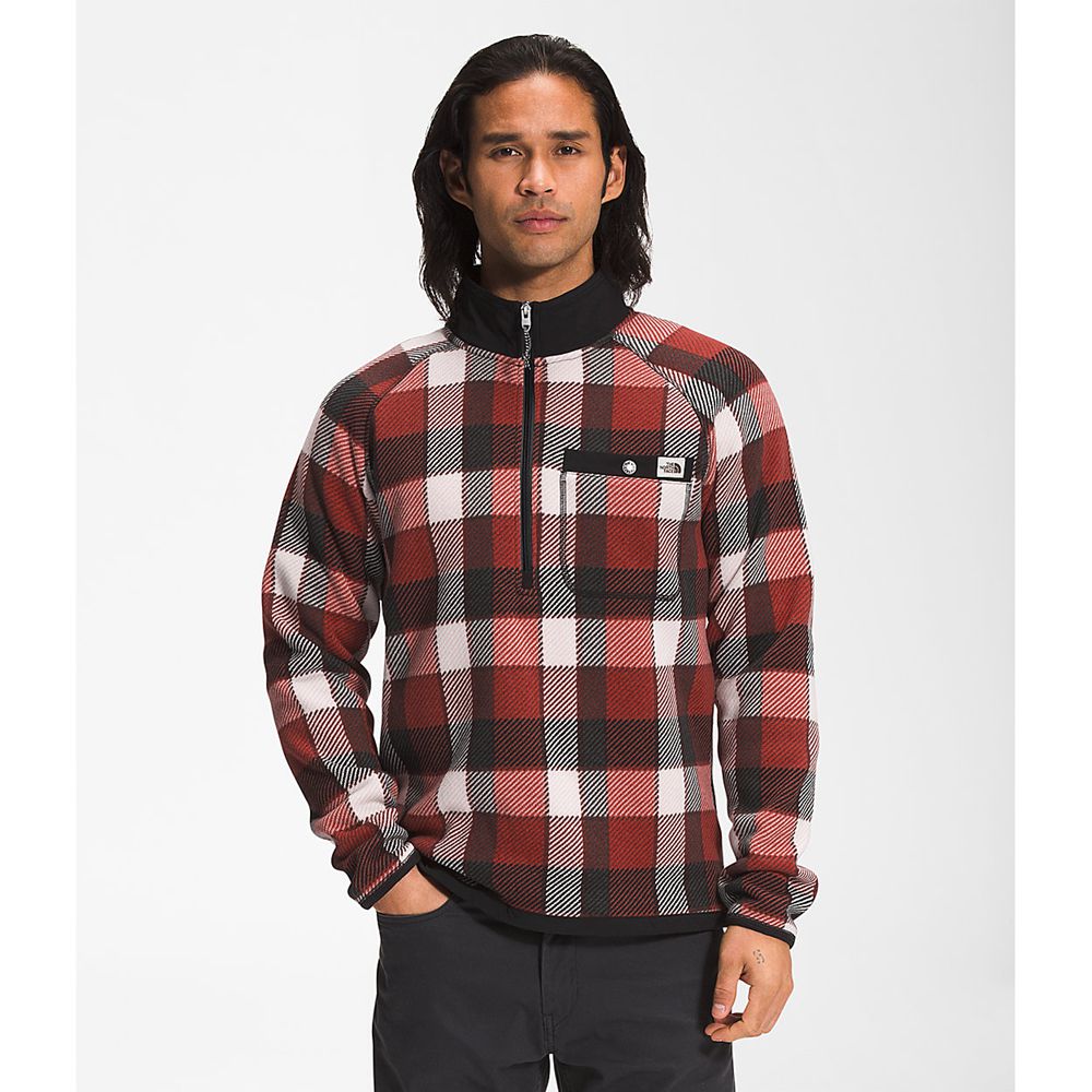 The North Face Pullover Mens Australia - The North Face Printed Gordon Lyons ¼ Zip Red (ANE-907452)